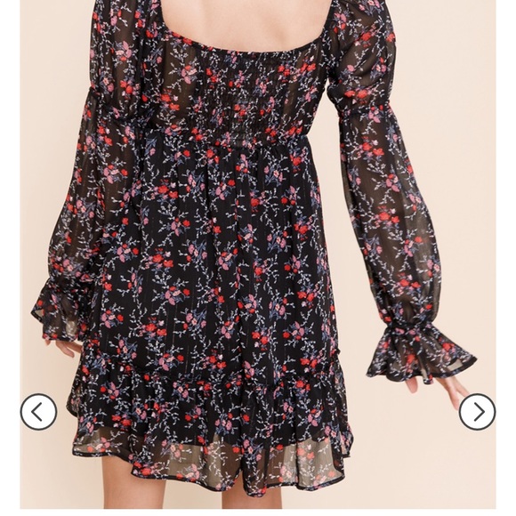 NWT Francesca's Juliet Square Neck Floral Long Sleeve Mini Dress - Picture 7 of 9